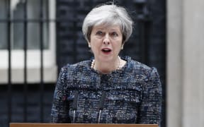 UK Prime Minister Theresa May delivering the speech outside 10 Downing Street.