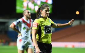 Kasey Badger refereeing the Junior Warriors v  St George Illawarra Dragons in 2017.