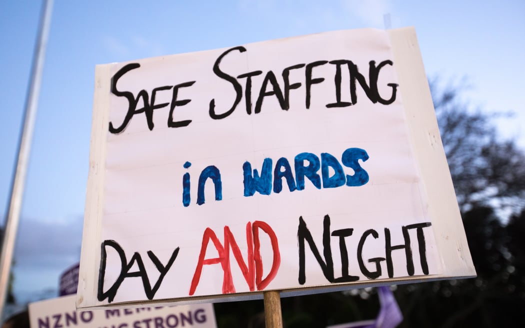 A group of nurses and supporters striking outside Middlemore Hospital in Auckland early on Thursday morning.