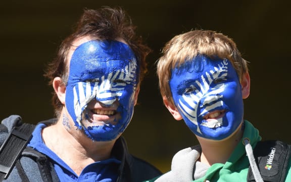 Fans at the Black Caps quarter final against the West Indies in Wellington on Saturday.