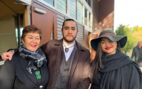 Mere Kerett, Eru Ruanui Tia Kapa-Kingi and Leah Te Whata at a Te Panekiretanga hui in July.