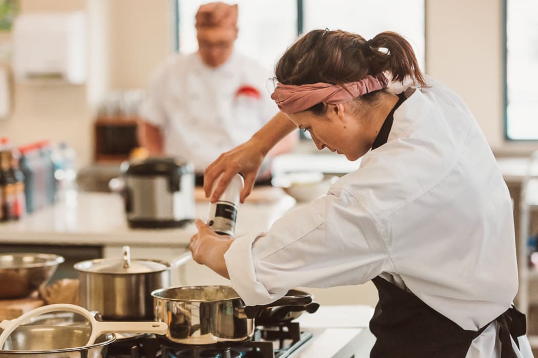 Sustainable Food Co Chef Amy Klitscher in the kitchen