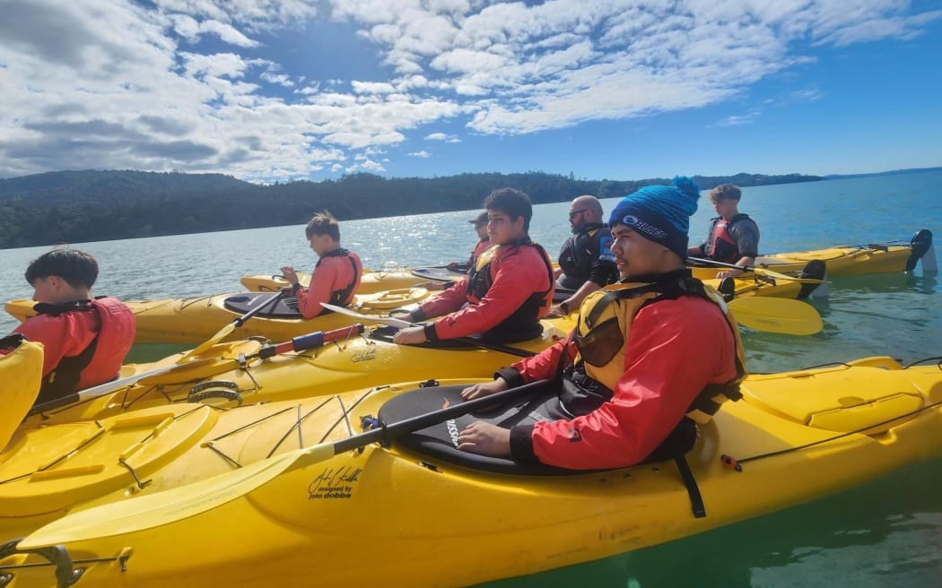 Image of Big Buddy boys out kayaking on Manukau Harbour.
