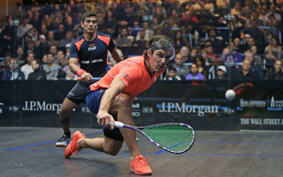 New Zealand squash player Paul Coll (front).