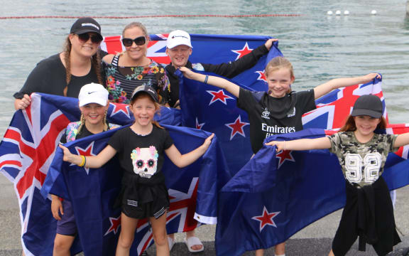 Team New Zealand fans at America's Cup Race Village in Auckland's viaduct