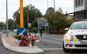Flowers left near the cordon in Christchurch