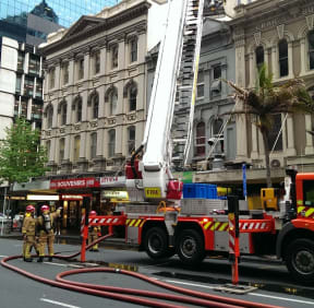 Fire-fighters at the site on Wednesday.