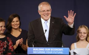Australian Prime Minister Scott Morrison with his family after the federal election on the weekend.