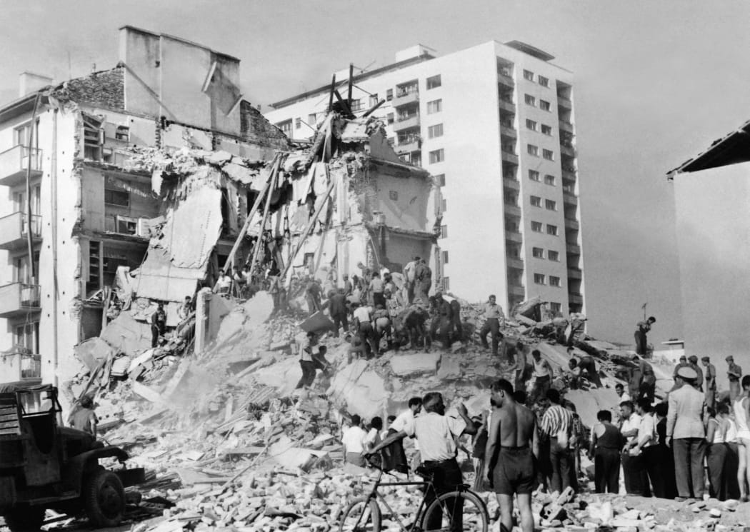 Picture released on July 27, 1963 of the earthquake in Skopje which occurred on July 26, the Republic of Macedonia, then part of the Yugoslavia. (Photo by tanj / AFP)
