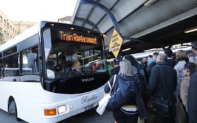 A bus brought in to replace trains in Wellington.