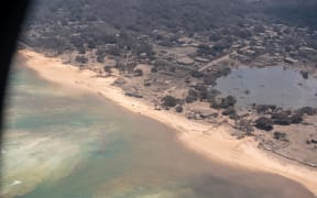 A view over an area of Tonga that shows the heavy ash fall from the recent volcanic eruption within the Tongan Islands.