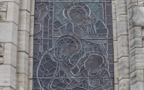 Stained glass depicting Christian theme on Church in Auckland