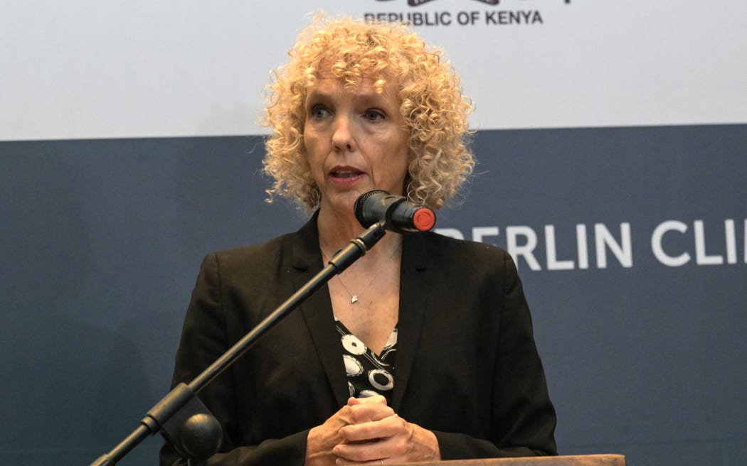 Jennifer Morgan, State Secretary and special envoy for international climate action for the German Federal foreign office speaks during the first African edition of the Berlin Climate and Security Conference in Nairobi on 6 July 2023. (Photo by SIMON MAINA / AFP)