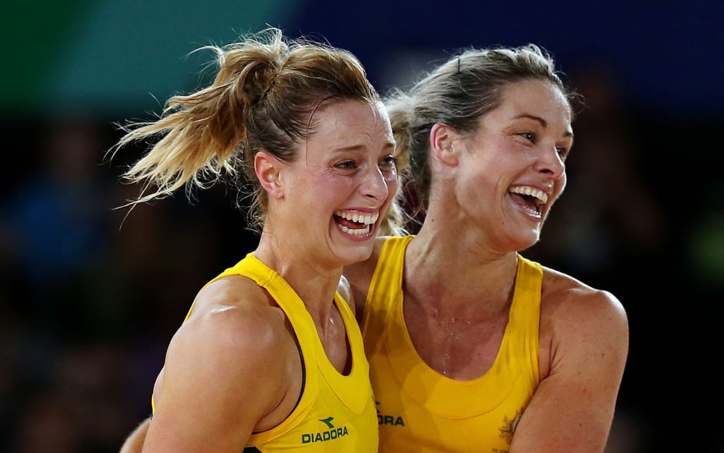 Australian netballers Laura Geitz and Julie Corletto.