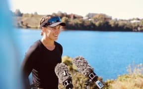 Lisa Carrington speaks to media.