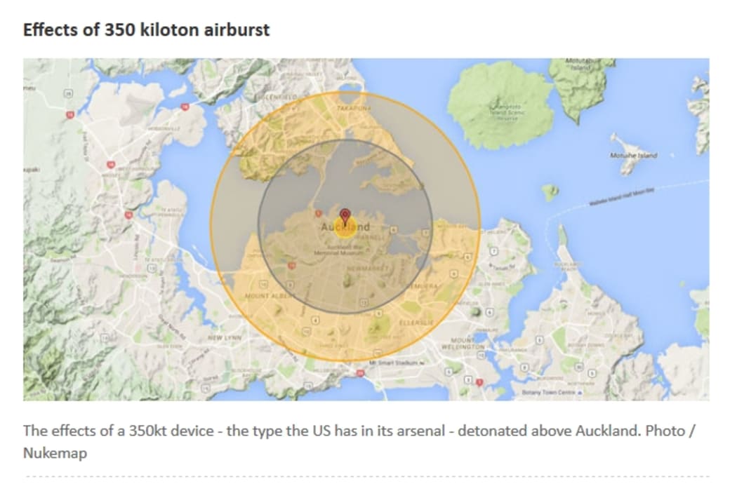 screenshot of Nukemap website's map of Auckland hit by bomb