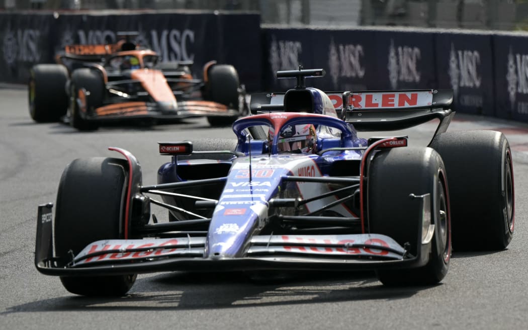 RB's Liam Lawson races during the Mexico City Grand Prix at the Hermanos Rodriguez racetrack.