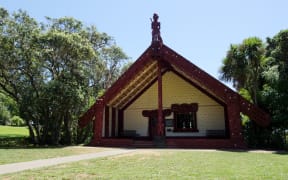 View of the marae on Treaty Grounds at Waitangi National Reserve, Northland Region, in 2014.