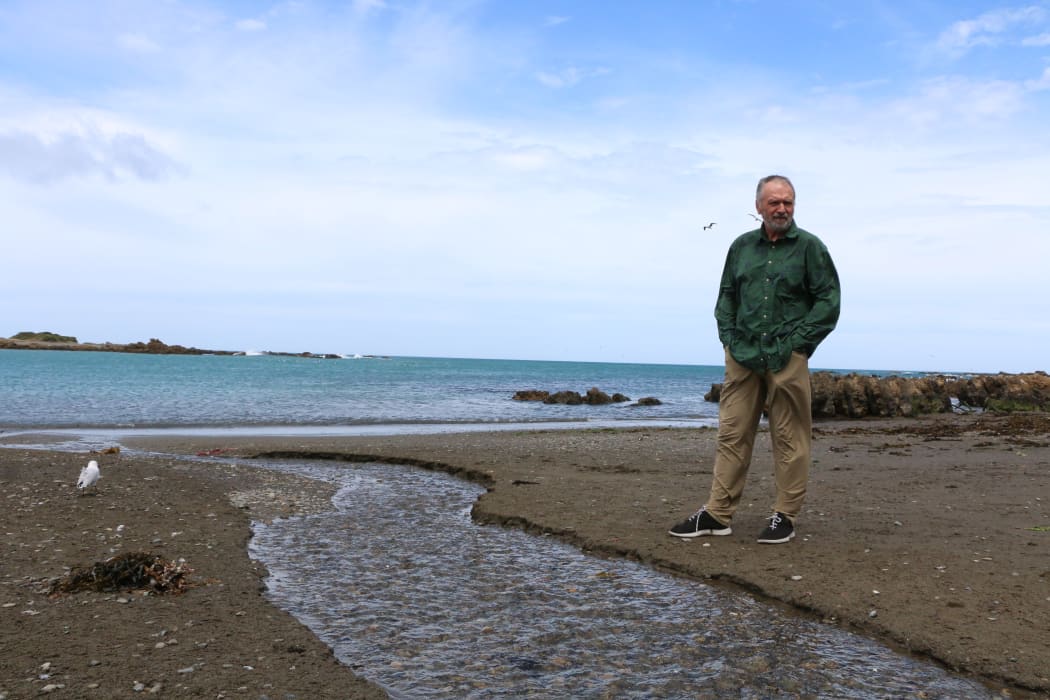 Eugene Doyle at the outlet at Ōwhiro Bay that, in recent months, has measured 30 times the level of fecal contamination considered safe to swim.