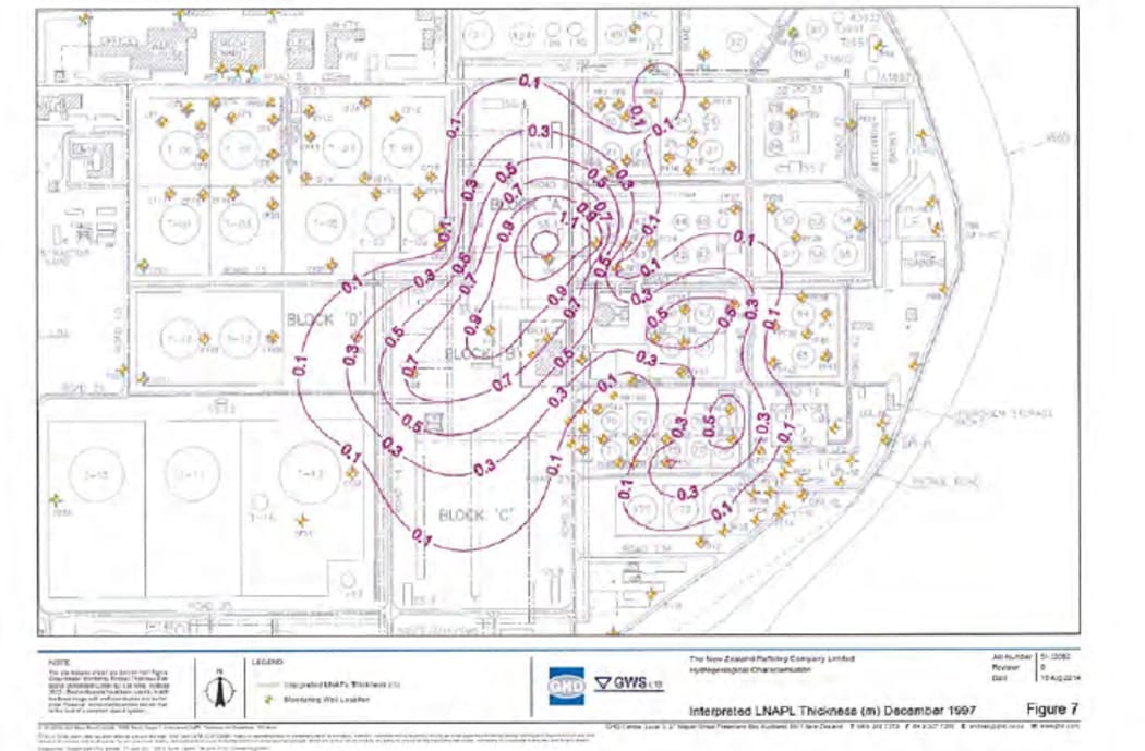 Graph showing pollution plume thickness at Marsden Point oil refinery in 1997