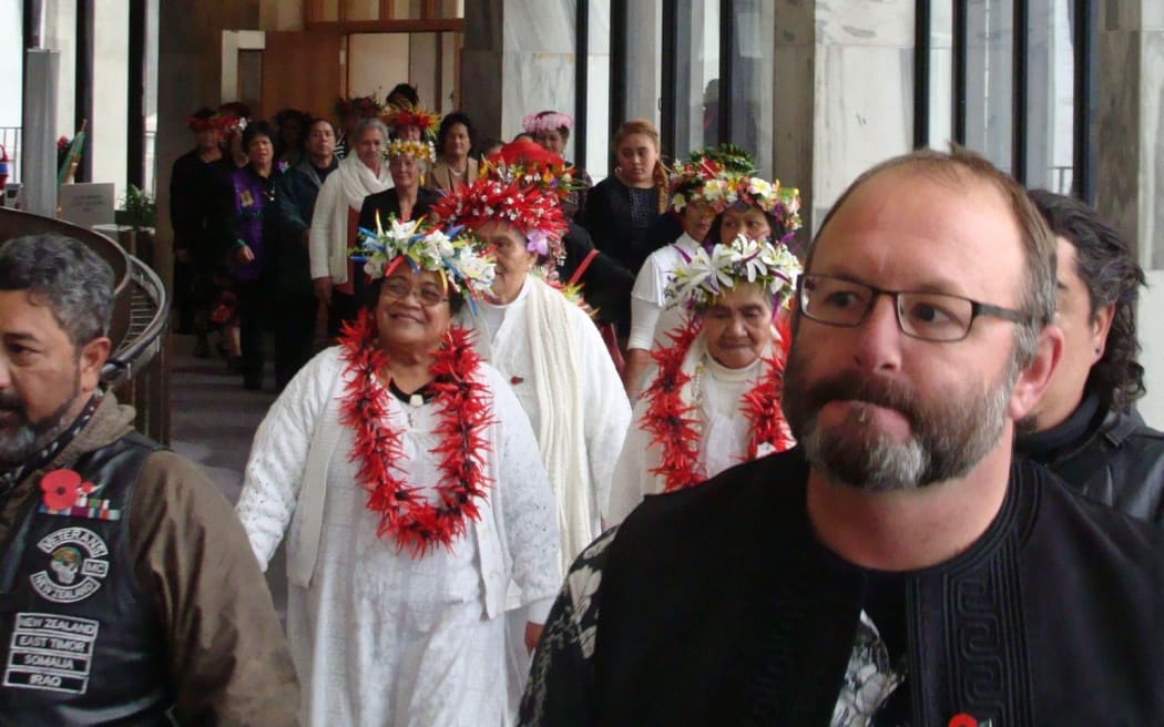 Descendants of Cook Island soldiers marching