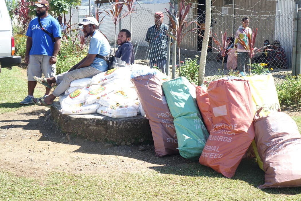 Relief supplies for earthquake-affected communities in Papua New Guinea's Hela province, ready for disbursal at Tari airport.