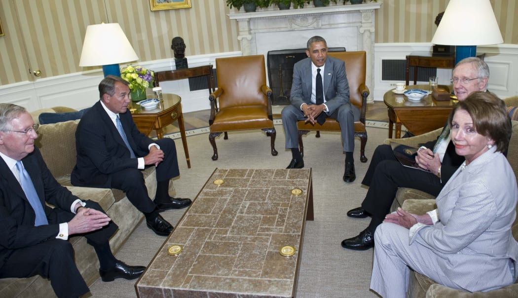 President Barack Obama, centre, met with the Congressional leadership on Wednesday.