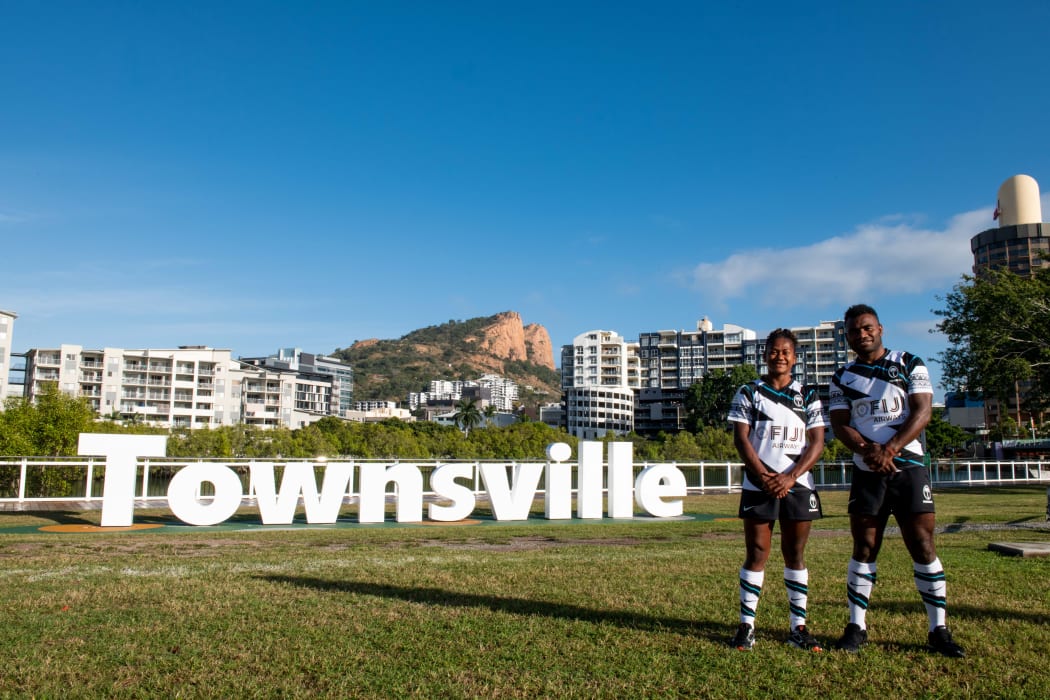 Fiji sevens captains Tokasa Seniyasi and Jerry Tuwai are all smiles ahead of the PacificAus Oceania Sevens.