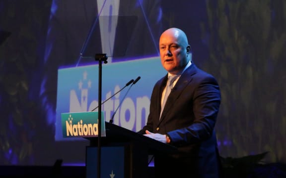 Prime Minister Christopher Luxon addresses 550 delegates at the annual National Party conference in Christchurch in August 2025.