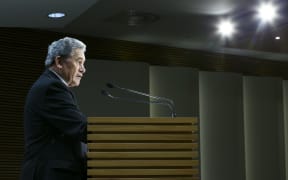 Minister for Racing Winston Peters speaks to media during a pre-budget racing announcement at Parliament.
