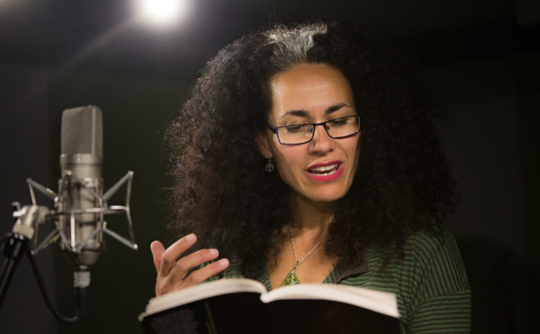 Selina Tusitala Marsh reading one of her poems in the RNZ Auckland studio.