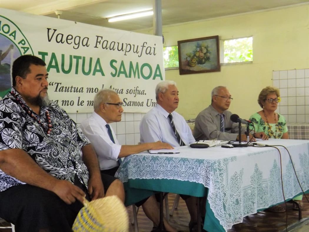Executive members of the Tautua Samoa Party with party president, Luagalau Dr Woods Salele, seated in the center.