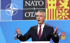 NATO Secretary-General Jens Stoltenberg speaks during a press conference after Turkey, Finland, and Sweden signed a memorandum on the Nordic countries' bid to join NATO.