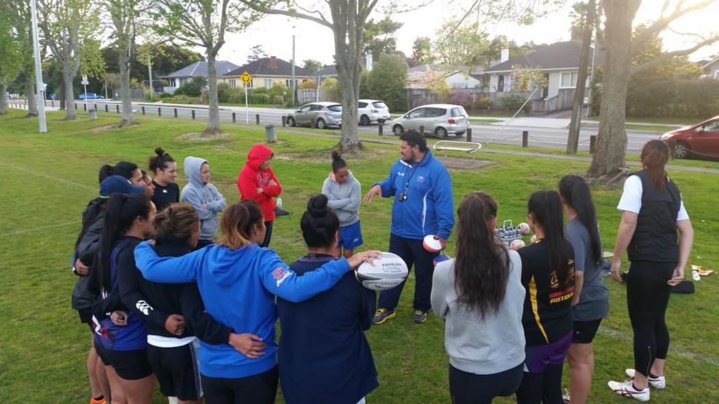 Interim Samoa women's sevens coach Ramsey Tomokino issues instructions during training.