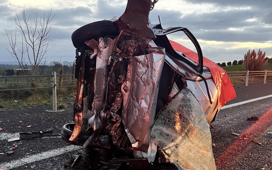 Scene of a fatal accident where 5 people died on State Highway 3 SH3 south of Ohaupo 28 May 2024