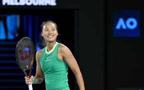 Qinwen Zheng of China playing at the Australian Open 2024.
