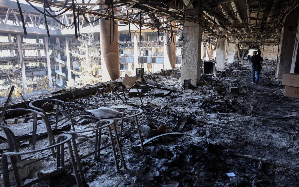 The heavily damaged building of the Islamic Republic of Iran Broadcasting (IRIB) state controlled television and radio media corporation, on 19 June, 2025, after it was hit a few days earlier in an Israeli strike, in Tehran.