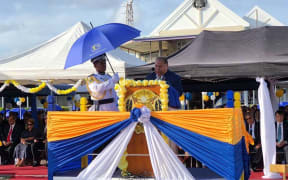 President Baron Waqa addressing guests at the official ceremony for Nauru's 50th Anniversary of Independence Celebrations.