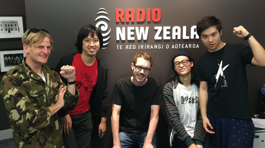 Andrew Wilson from Die! Die! Die! Wang Xinjiu, RNZ's Tony Stamp, Wen Yuzhen, and and He Fan.
