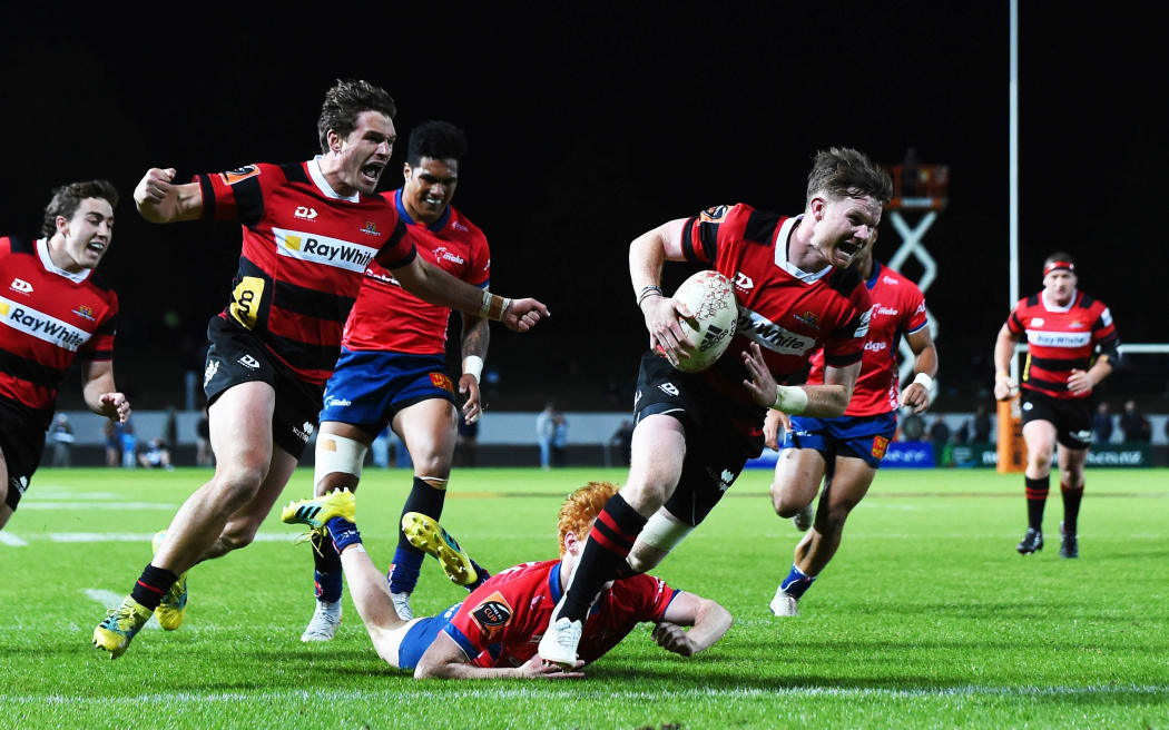 Canterbury player Mitchell Drummond goes in for a try.