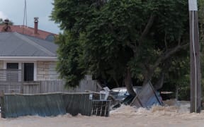 Floodwaters at Edgecumbe.