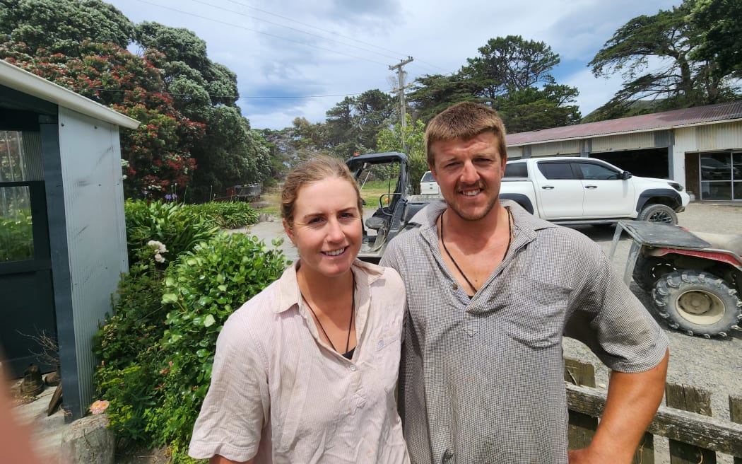Guy Elworthy and fiance Abby who are back home farming