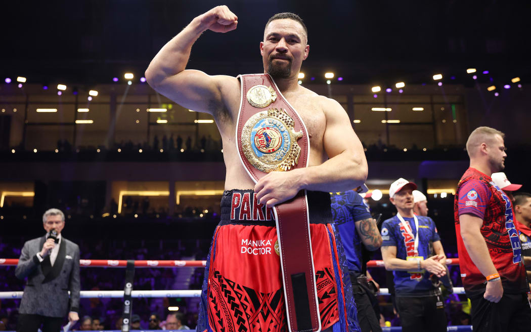 Joseph Parker after beating Martin Bakole to retain his WBO interim title in Riyadh, Saudi Arabia. 2025.