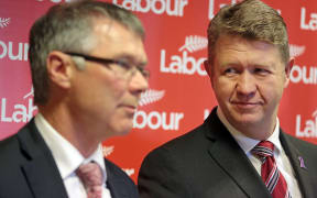Labour Party leader David Cunliffe (right) and finance spokesperson David Parker outlining the KiwiSaver policy.