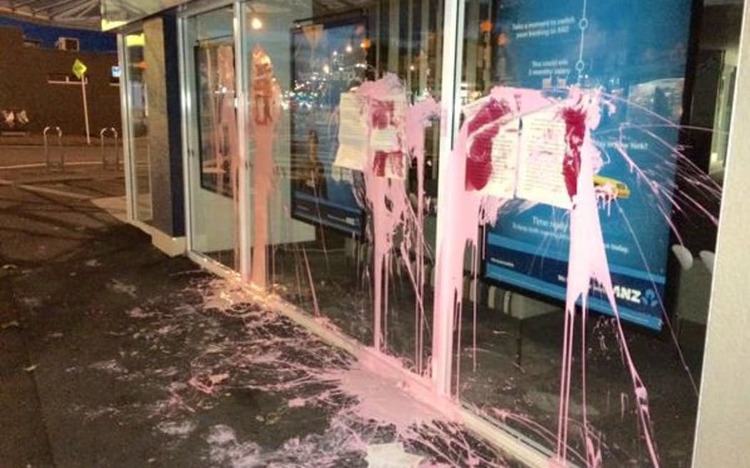 The vandalised Ponsonby ANZ branch in Auckland.