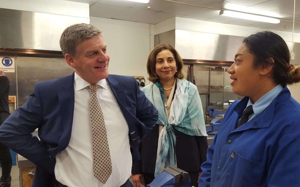 National Party leader Bill English out on the campaign trail. Today he visited Vanguard Military School in Auckland.