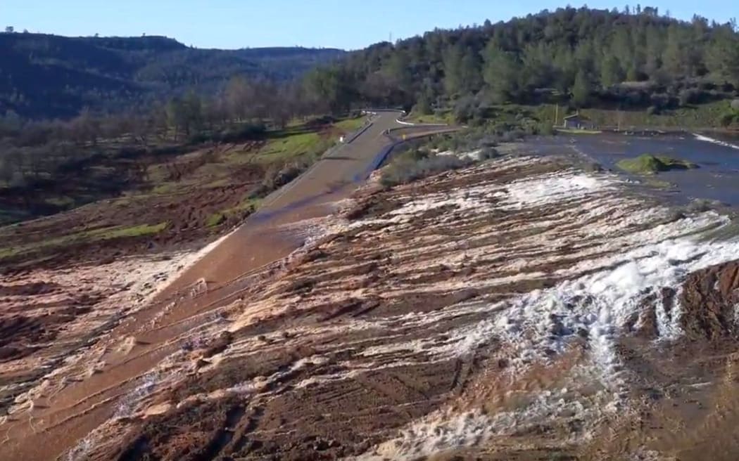 The collapsing spillway on the Ororville Dam.