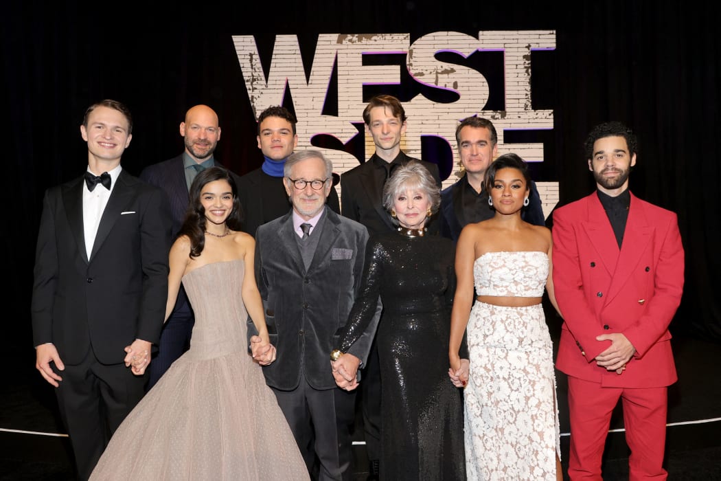 The stars of West Side Story, with director Steven Spielberg at the New York City premiere on Monday.