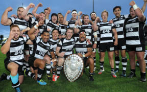 Hawke's Bay celebrate with the Ranfurly Shield.