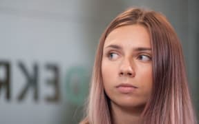 Krystsina Tsimanouskaya seen in Warsaw on July 5, 2021. (Photo by Maciej Luczniewski/NurPhoto) (Photo by Maciej Luczniewski / NurPhoto / NurPhoto via AFP)